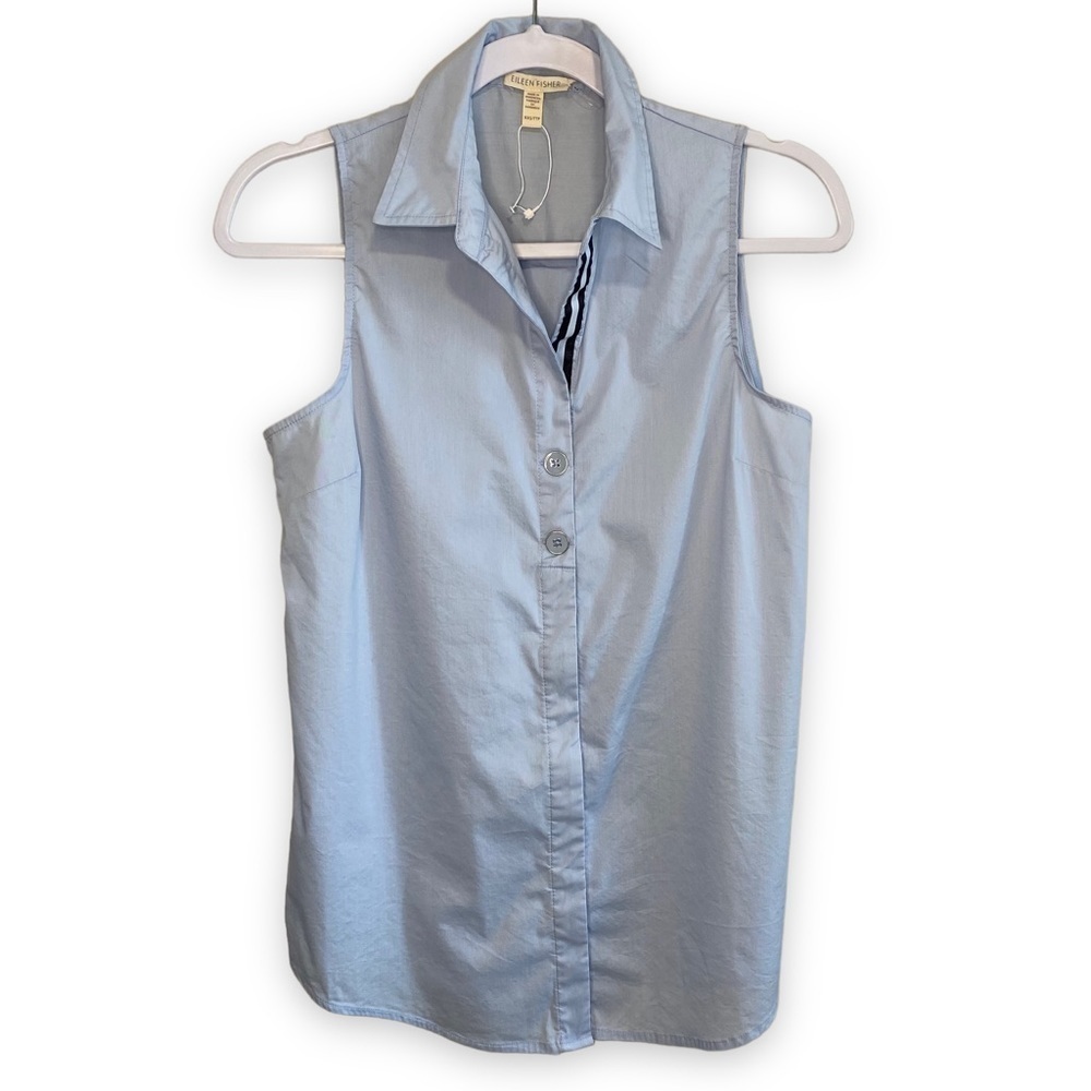 Eileen Fisher - Blue w Blue Stripe Detail Sleeveless Blouse - Size 2-4